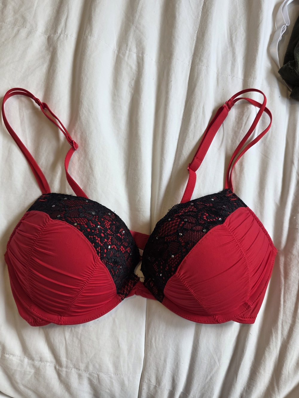 La Senza - Hello Sugar Double Push-Up - Red, Black Lace, Gems - 32C